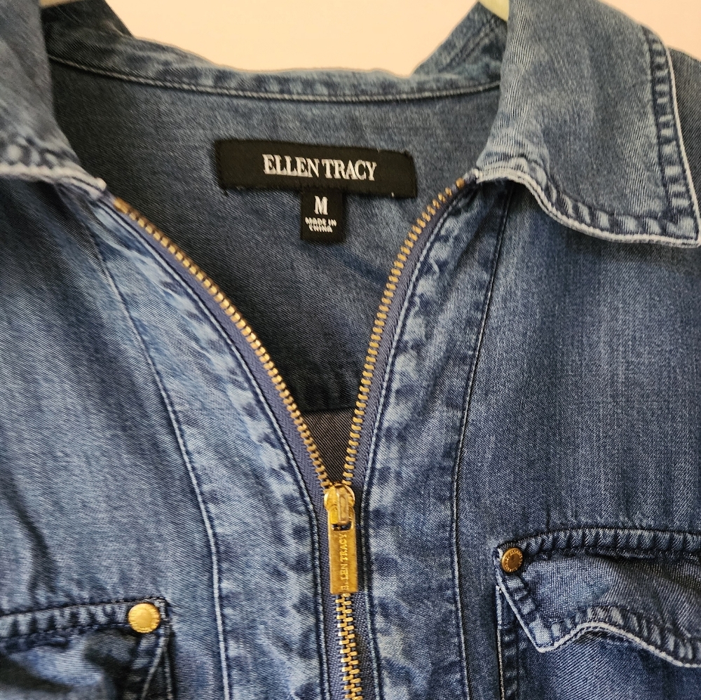 Denim tunic with gold zipper